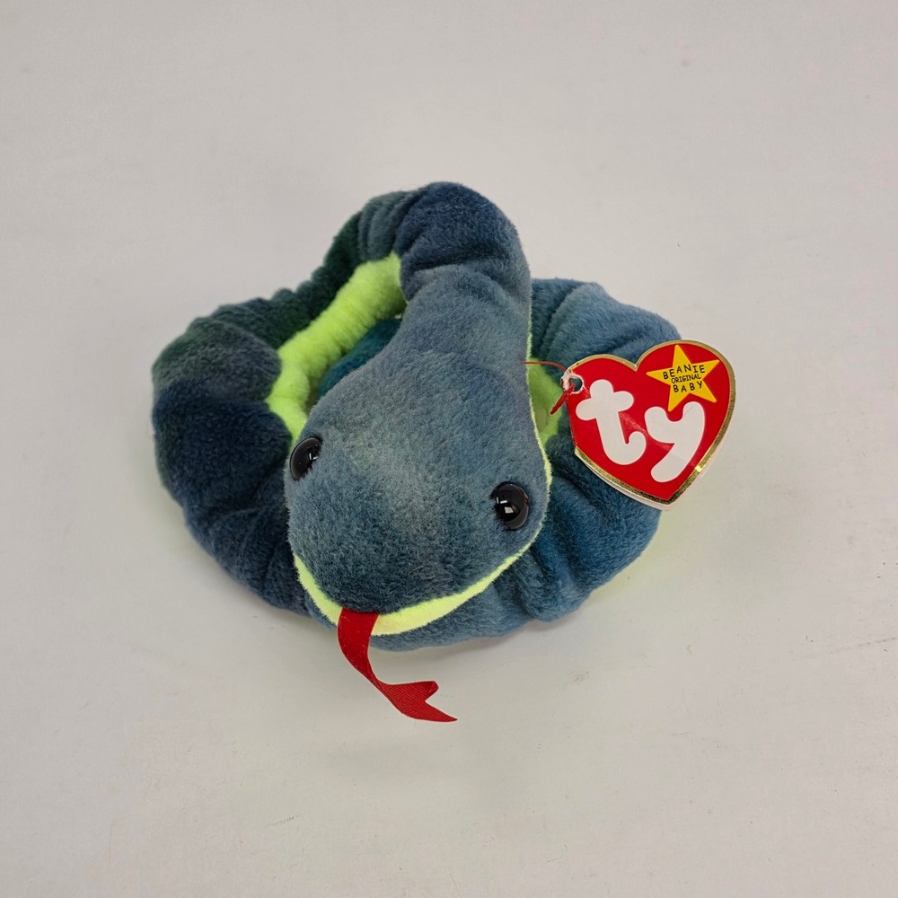 Ty Beanie Babies Hissy Snake Plush Toy Blue Green 1997 Vintage NWT Good